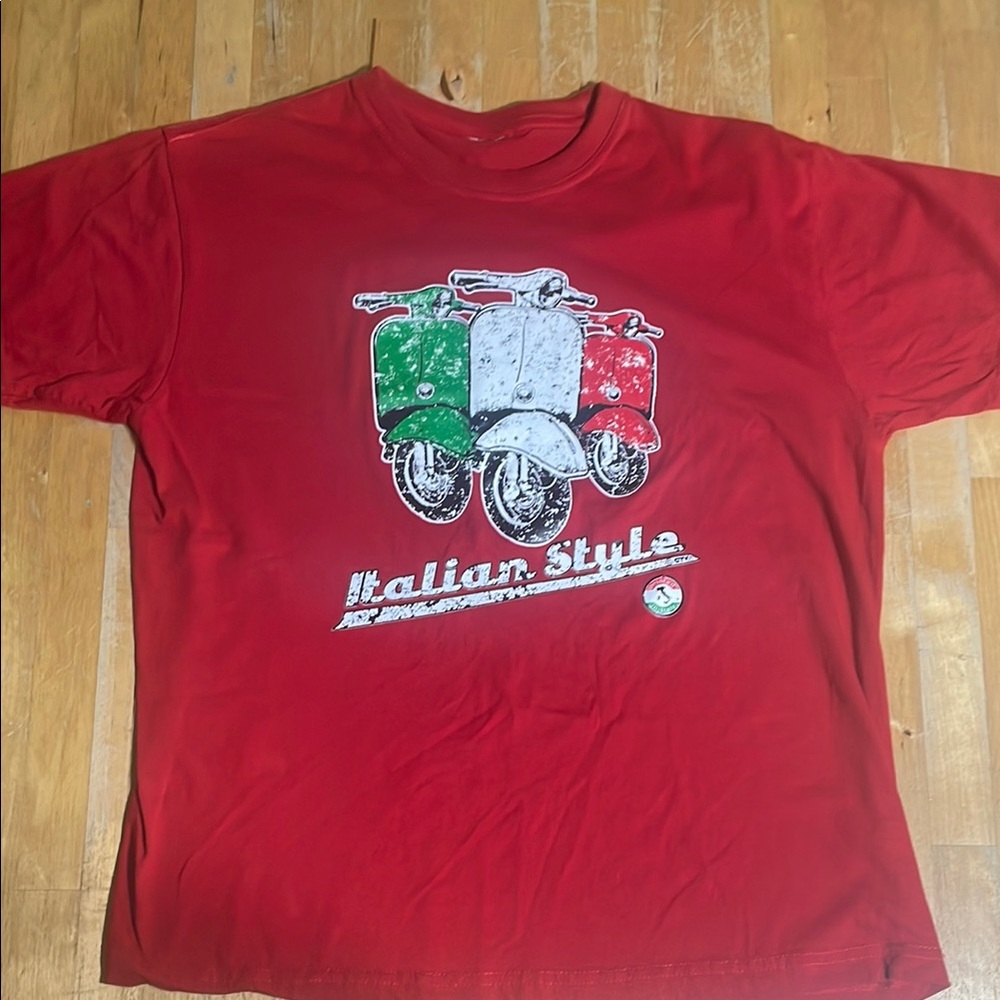 Red Italian Style T-Shirt with scooter graphic